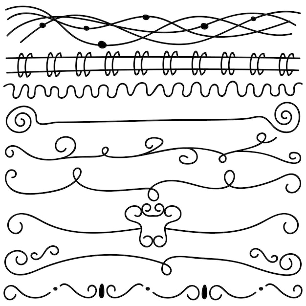 Dibujado a mano Doodle Divisores Fronteras conjunto de elementos decorativos y adornos