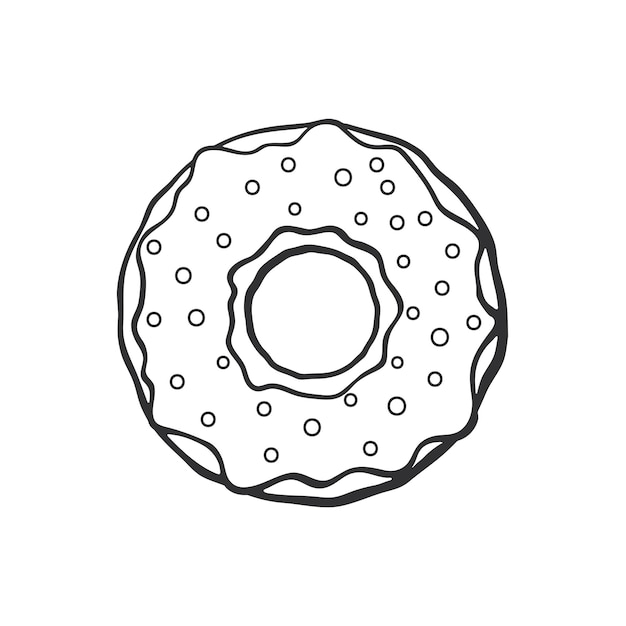 Dibujado a mano doodle de donut con esmalte y polvo ilustración vectorial