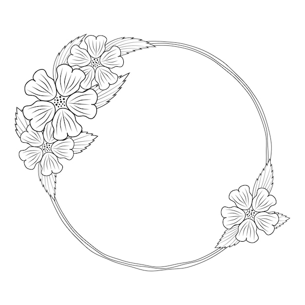 dibujado a mano doodle flor ramo flor corona marco lindo doodle cepillo redondo marco floral vector
