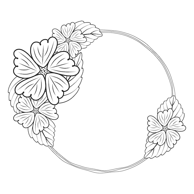 dibujado a mano doodle flor ramo flor corona marco lindo doodle cepillo redondo marco floral vector