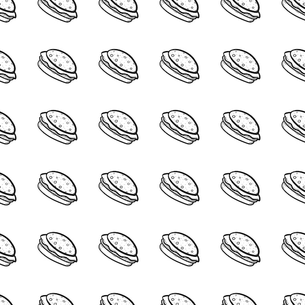 Dibujado a mano doodle icono de hamburguesa de patrones sin fisuras. Bosquejo negro. Símbolo de signo. Elemento de decoración. Aislado sobre fondo blanco. Diseño plano. Ilustración vectorial.