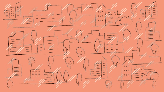 Dibujado a mano doodle ilustración de ciudad lluviosa