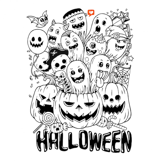 Dibujado a mano de doodle lindo dibujos animados de halloween.