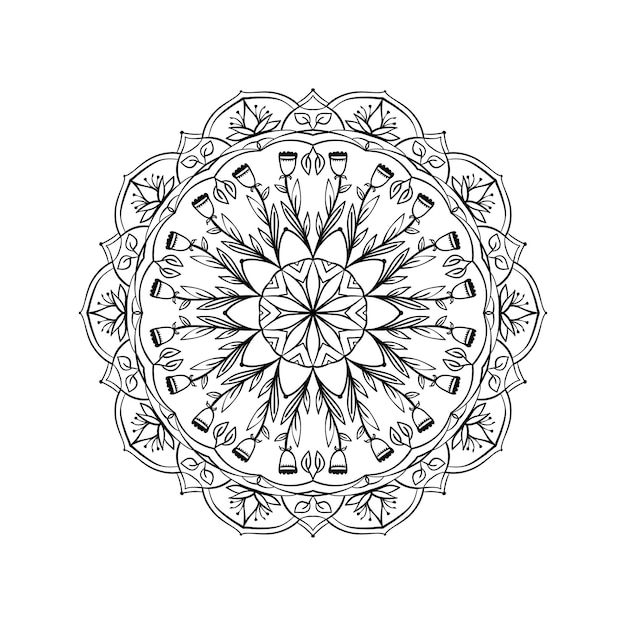 Dibujado a mano doodle mandala floral patrón de encaje redondo étnico con adorno elemento de página de libro para colorear para adultos ilustración vectorial