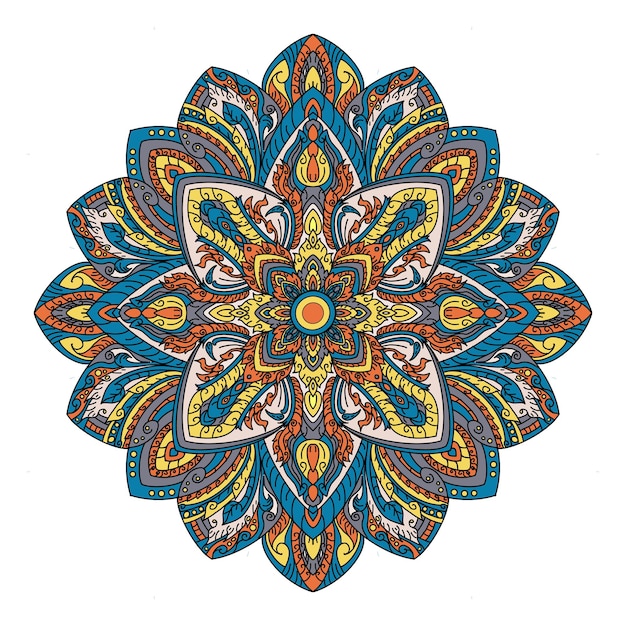 Dibujado a mano doodle mandala mandala étnica con adornos coloridos arte tailandés aplicado aislado