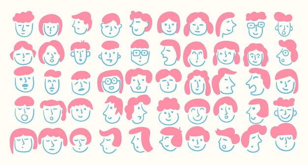 Dibujado a mano doodle personas humanas emoji Moderna colección de vectores de moda