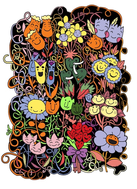 Dibujado a mano Doodle Sketch Flowers fondo