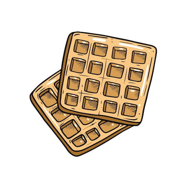 Dibujado a mano dos waffles estilo de dibujos animados ilustración de arte vectorial colorido aislado sobre fondo blanco