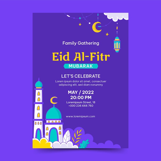 Vector dibujado a mano eid alfitr o plantilla de póster del día islámico