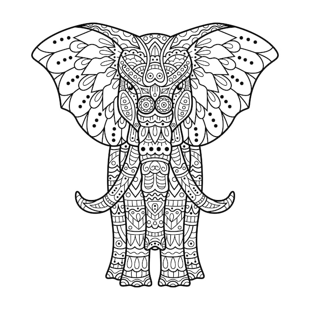 Vector dibujado a mano de elefante en estilo zentangle