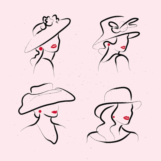 dibujado a mano elegante conjunto de retratos de señorita