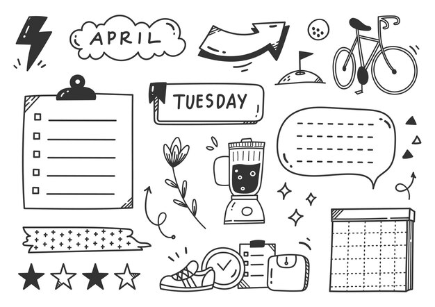 Dibujado a mano elemento de doodle de diario de tema de deporte o ejercicio