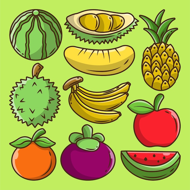 Dibujado a mano elementos de fruta colección de dibujos animados