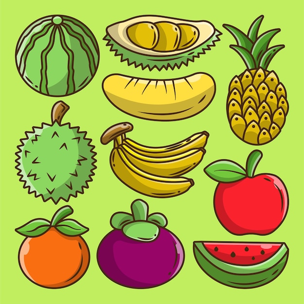 Vector dibujado a mano elementos de fruta colección de dibujos animados