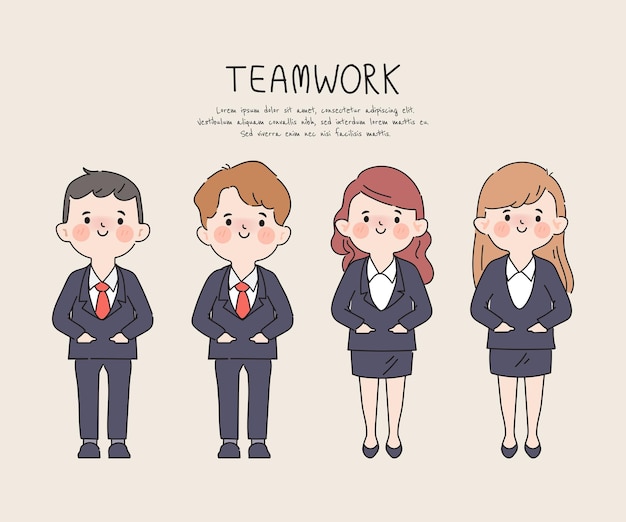 Dibujado a mano empresario y mujer de negocios trabajo en equipo clipart gesto personaje