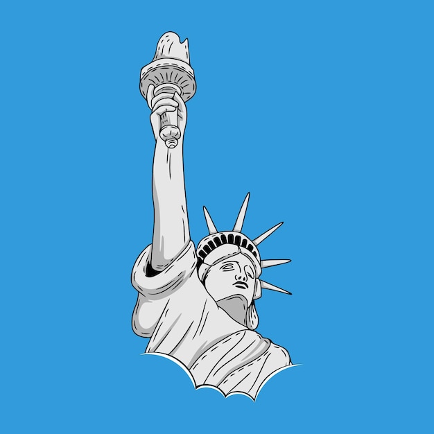 Dibujado a mano de la estatua de la libertad sosteniendo una antorcha