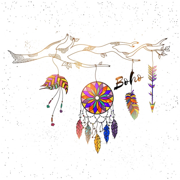 Dibujado a mano estilo boho dream catcher