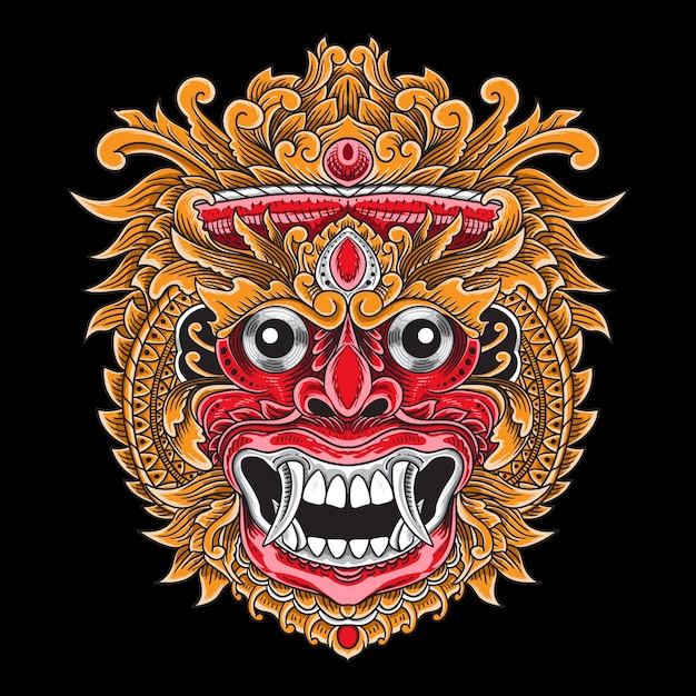 Vector dibujado a mano estilo de grabado rangda barong