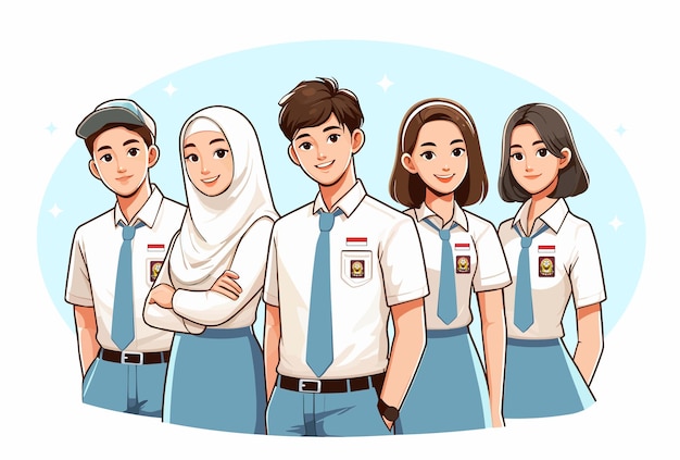 Dibujado a mano estudiantes de escuela ilustración del día nacional de la educación de indonesia