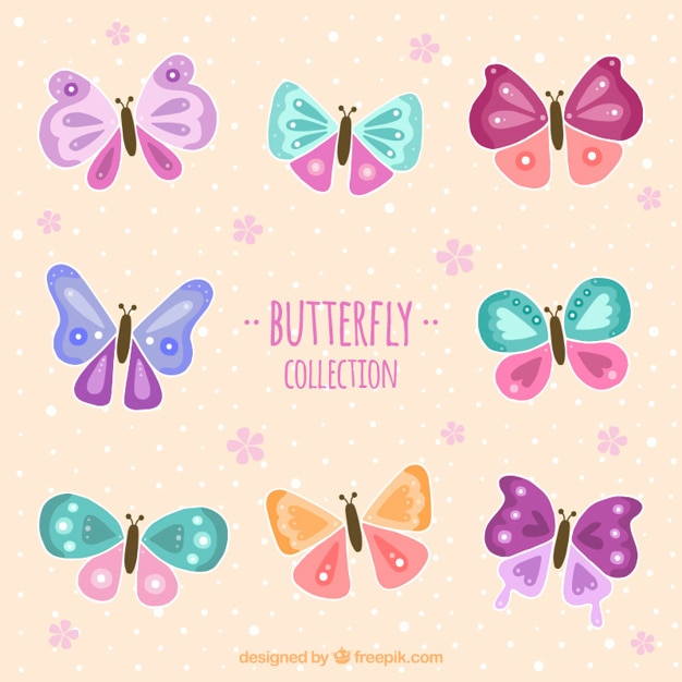 Vector dibujado a mano las etiquetas de mariposas de colores