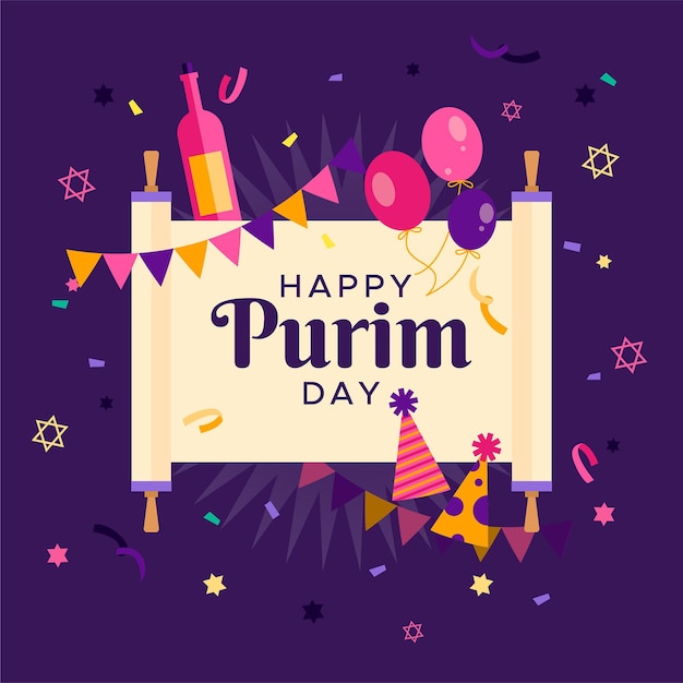 Dibujado a mano feliz día de purim con confeti