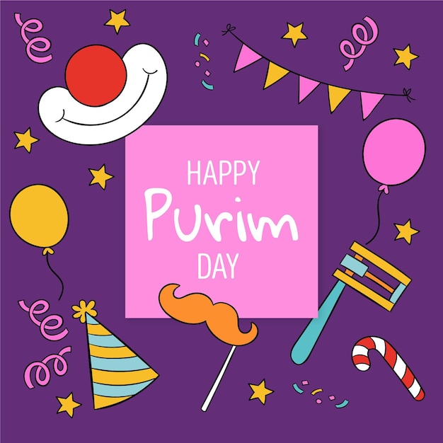 Dibujado a mano feliz día de purim evento