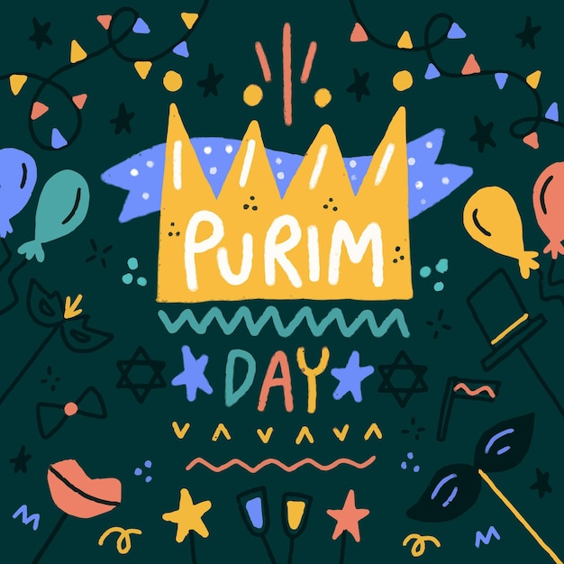 Dibujado a mano feliz día de purim