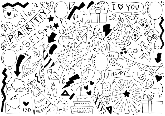 Dibujado a mano fiesta doodle feliz cumpleaños