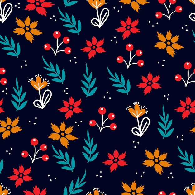 Dibujado a mano sin fisuras ornamentales coloridas flores patrón floral fondo diseño ilustración plana