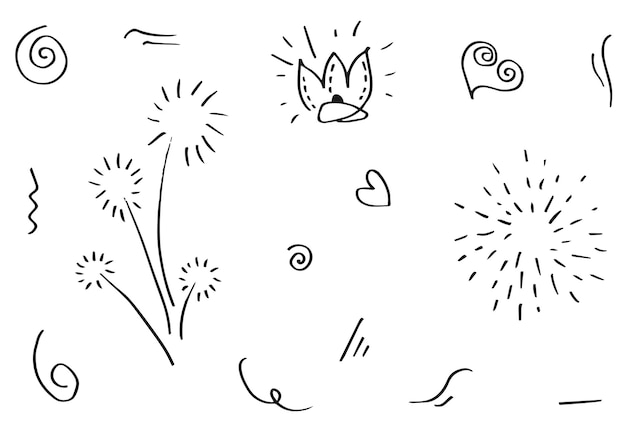 Dibujado a mano Flecha corazón amor estrella hoja énfasis remolino y otros elementos en estilos dibujados a mano para diseños conceptuales Doodle para diseño conceptual