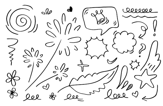 Dibujado a mano Flecha corazón estrella de amor hoja énfasis remolino para el diseño conceptual