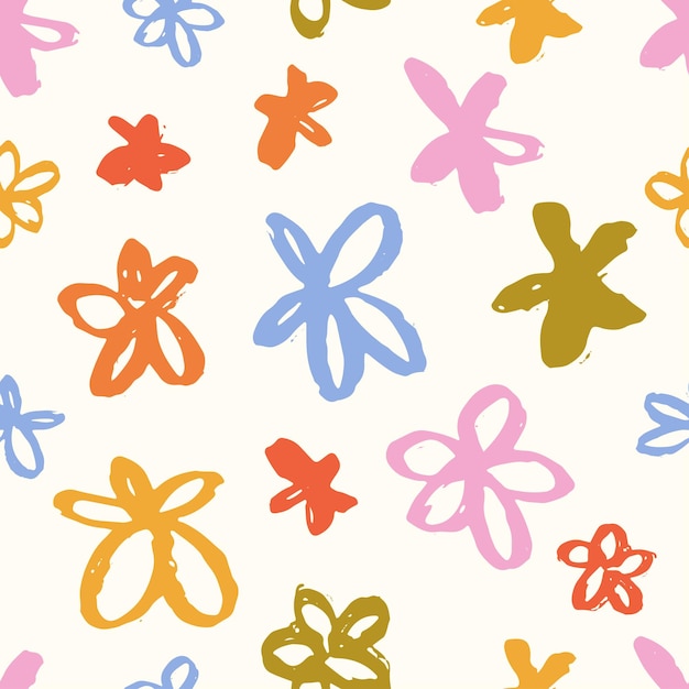 Dibujado a mano flor colorida doodle de patrones sin fisuras estampado floral de verano con lindas flores de dibujos animados fondo de vector de repetición natural textura infinita infantil de moda