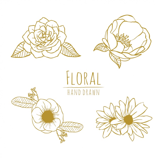 Dibujado a mano floral flor línea oro arte