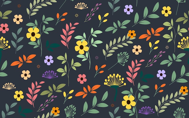 Dibujado a mano Floral de patrones sin fisuras coloridas flores hojas ramas ornamentales vector primavera diseño Recuperado