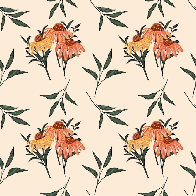 Dibujado a mano floral de patrones sin fisuras Echinacea aciano ilustración