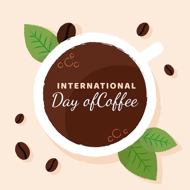 Dibujado a mano fondo del día internacional del café con taza