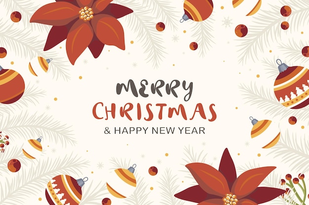 Dibujado a mano fondo de navidad feliz navidad y feliz año nuevo árbol navidad estrella y bolas vector