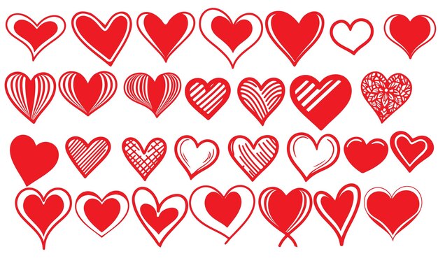 dibujado a mano forma de corazón juego rojo patrón sin costuras corazón en blanco vector de fondo abstracto