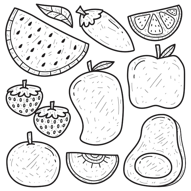dibujado a mano fruta doodle dibujos animados diseño para colorear