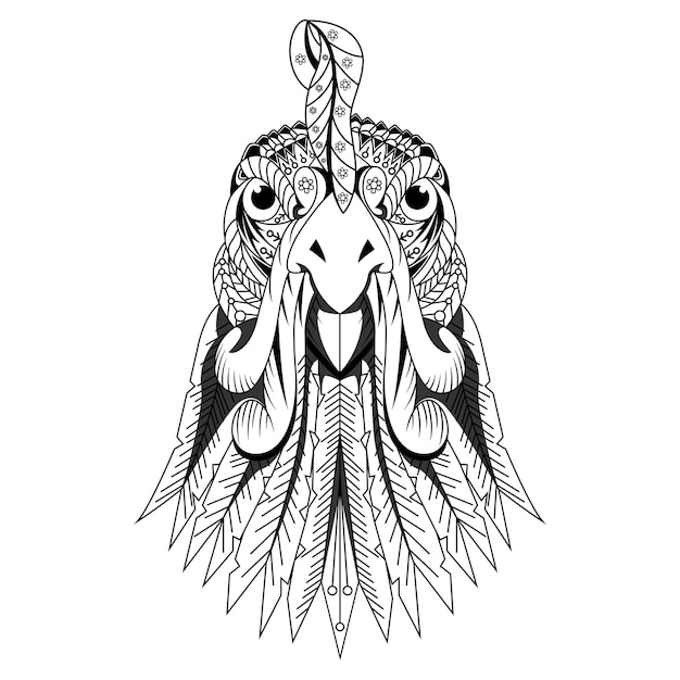 Dibujado a mano de gallo en estilo zentangle