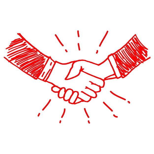 Dibujado a mano del gesto de la mano del apretón de manos en la ilustración de vector de estilo doodle