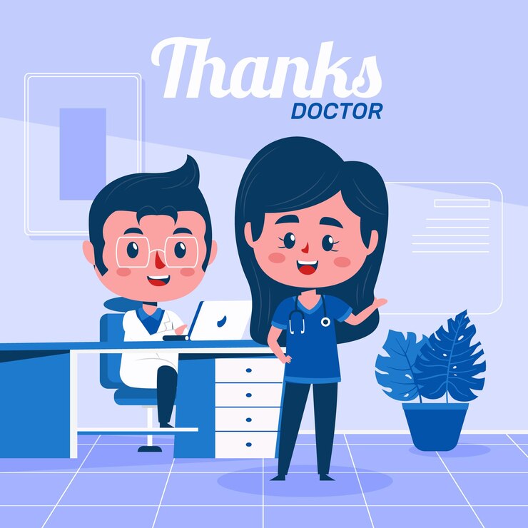 Dibujado a mano gracias médicos y enfermeras ilustración