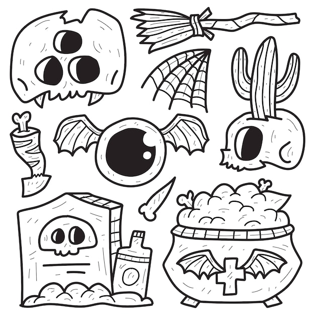 Dibujado a mano halloween doodle dibujos animados diseño para colorear