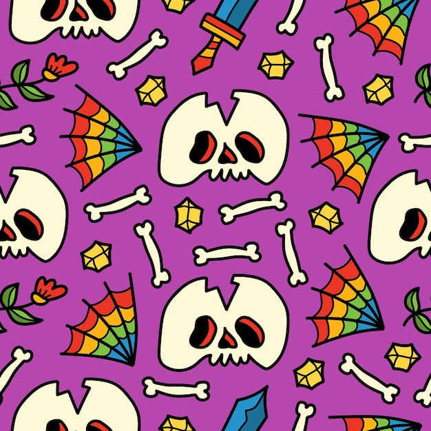 Dibujado a mano halloween doodle dibujos animados diseño de patrones sin fisuras