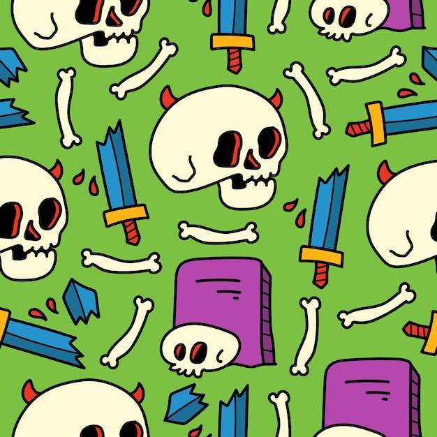 dibujado a mano halloween doodle dibujos animados diseño de patrones sin fisuras