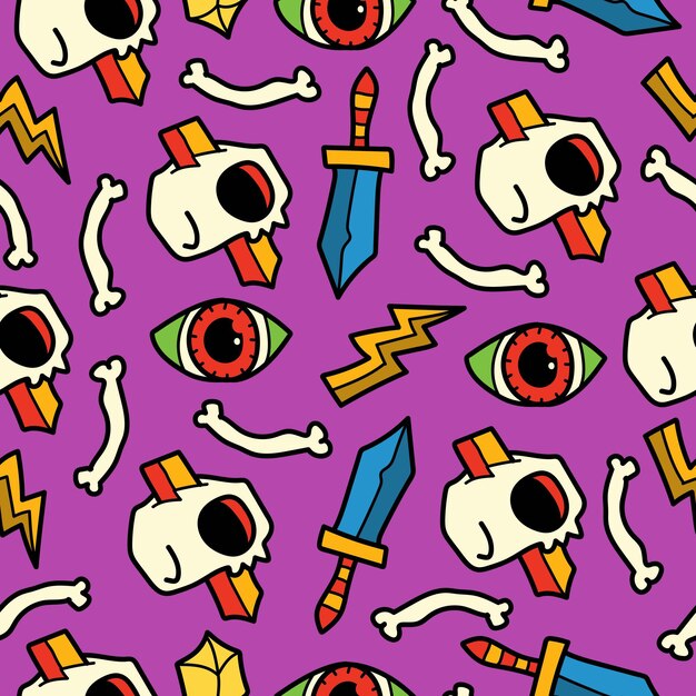 Dibujado a mano halloween doodle dibujos animados diseño de patrones sin fisuras