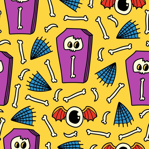 Dibujado a mano halloween doodle dibujos animados diseño de patrones sin fisuras