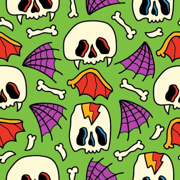 dibujado a mano halloween doodle dibujos animados diseño de patrones sin fisuras