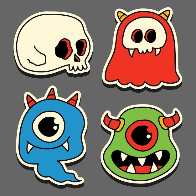 Dibujado a mano halloween doodle diseño de etiqueta de dibujos animados