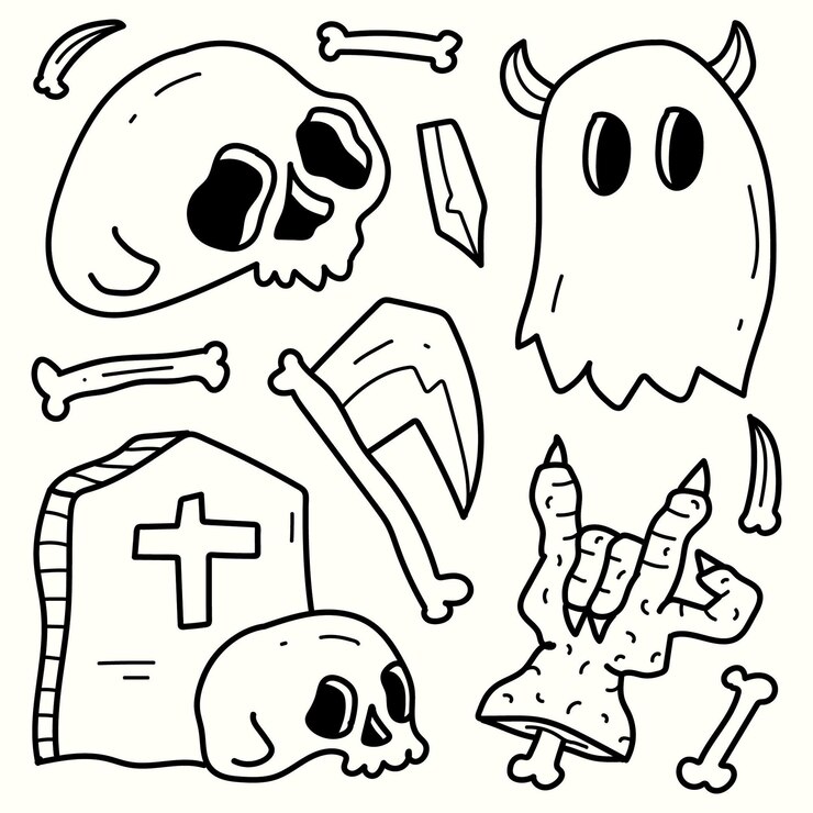 dibujado a mano halloween doodle ilustración de dibujos animados diseño para colorear